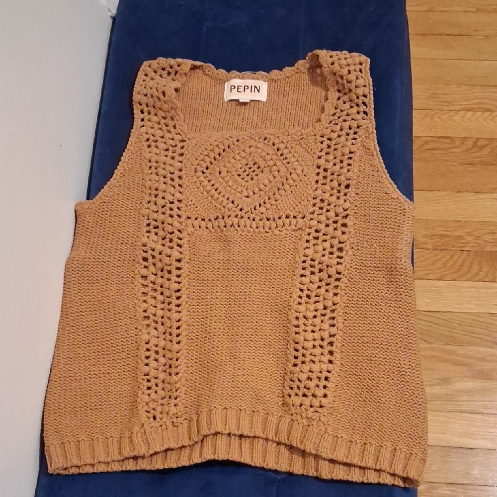 Pepin Camel Crochet Panel Knit Tank